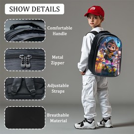 Trimety Monkey Backpack Set 3 Piece School Bags and Lunch Box with Pencil Case Funny Monkey Bookbag Set for Toddler Kids Girls Boys Teens Kindergarten Elementary Middle