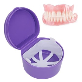 Estuche de Retenedor de Dentadura Postiza de 2 Uds, Estuche de Contenedor Protector de Boca Parcial Portátil, Estuche de Dentadura Postiza, Cajas de Almacenamiento de Dentadura de Ortodoncia(Púrpura)