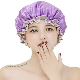 Krueis Shower Cap 3 Pack Shower Caps for Women Double Layers Waterproof Bathing Shower Hat Reusable Hair Protection Shower Cap (E)