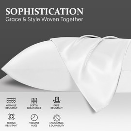 Lazzaro Satin Silk Pillowcases for Hair and Skin - Hypoallergenic Pillow Cases 4 Pack with Envelope Closure - Ultrasoft Standard Size White Silk Pillowcases (50 x 75 cm)