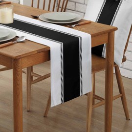 Black and White Table Runners, Farmhouse Stripes Table Runner Dresser Scarves 70 inches Long,Modern Decortaive Table Runner Cover for Dining Coffee Table Holiday Party Wedding