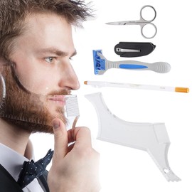 Beard Brush Care Set, Beard Shaping Tool Set, Beard Shaping Tools, Beard Stencil Guide, Beard Shaping Template, Folding Comb Scissors, Beard Care Set, Beard Shaping Tool