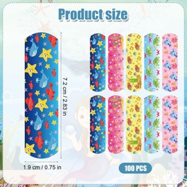 100pcs Luminous Cartoon Bandages with 5 Styles, 2.83x0.75in Flex Fabric Cartoon Bandages Waterproof Breathable Bandages Glow in The Dark for Adults Boys Girls Princess(Ocean Animals Style)