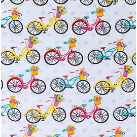 100% Cotton Fabric Sold by The Yard 1 Yard = 36 in. Length (Floral Bikes on White)