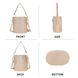 Hirooms Women retro design shoulder bag crocodile leather large capacity bucket handbag crossbody bag (Apricot)