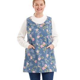 Plus Size Aprons for Women with Pockets Cotton Linen Cobbler Aprons Smock for Baking Kitchen Cooking Rose Flower