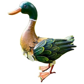 Darthome Mallard Duck Garden Ornament 38cm Metal Light Brown Statue Weather Resistant New