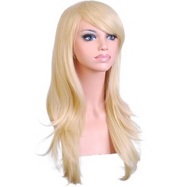 Peluca Ondulada Larga y Rizada para Cosplay, Peluca Rubia Larga con Flequillo para Mujer, Peluca Rubia Ondulada y Rizada, Pelucas de Halloween de Cabeza Completa para Mujer, 70cm(Rubio claro)