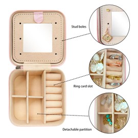 Mothers Day Gifts for Mom Travel Jewelry Case Jewelry Organizer Box, Jewelry Boxes Travel Essentials for Women Girls, Small Jewelry Box with Mirror Initial F
