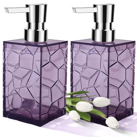 2 Pack Clear Lavender Purple Rust Proof Soap Dispenser, Acrylic Plastic Hand Soap Lotion Dispenser with Pump for Bathroom&Kitchen