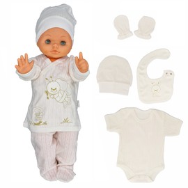 Blue Eyes Newborn Baby Hospital Natural Cotton Jacquard First Equipment Summer Autumn Gift Set Equipment Gift Set Clothing Set with 6 Pieces for Babies 0-4 Months (Ecru)