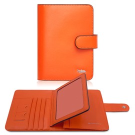 Passport Holder Women, Genuine Leather Passport Wallet RFID Blocking for Men and Women, Passport Cover with Snap Closure Fit for Immunization Record Card - Orange