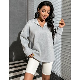 Blooming Jelly Women Quarter Zip Pullover Long Sleeve Oversized Sweatshirt Fall Fleece Workout Tops Clothes 2023(Medium, Grey013)