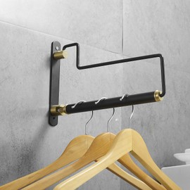 Hiendure Folding Clothes Hanger Drying Rack Black Wall-Mounted Clothes Organizer for Laundry Room Closet Storage
