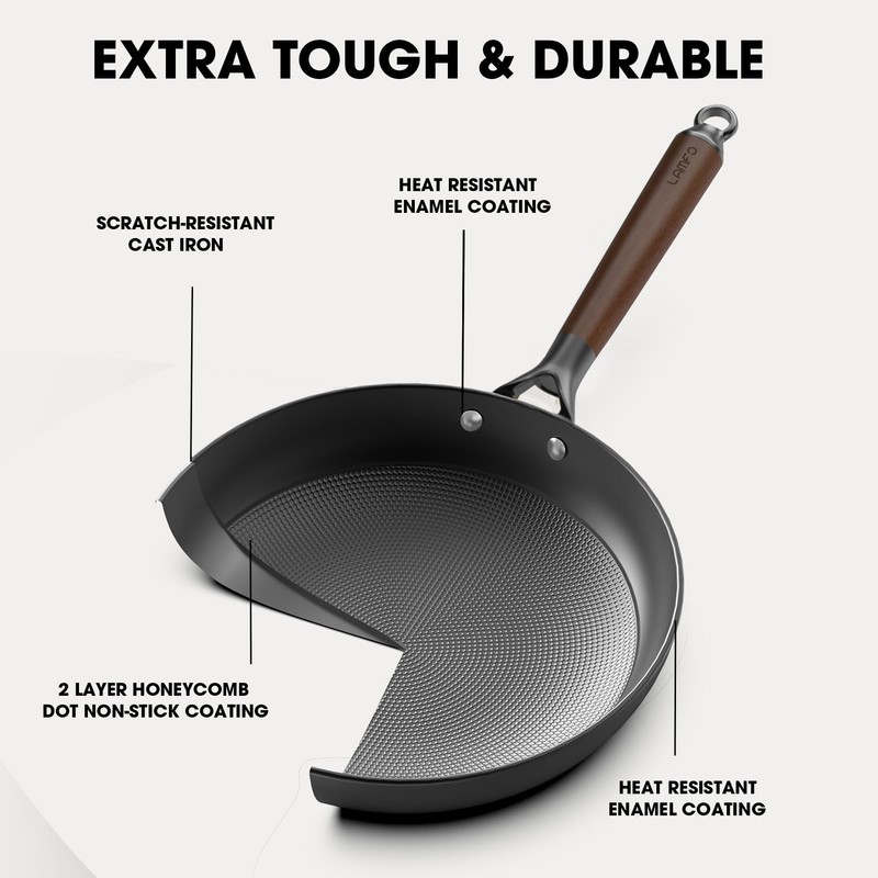 LAMFO Non Stick Frying Pans, 8" Honeycomb Long-Lasting Cast Iron