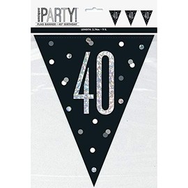 Unique 83427 Black Prismatic Polka Dots 40th Birthday Plastic Pennant Banner, 9 Ft 1 Pc, Age 40