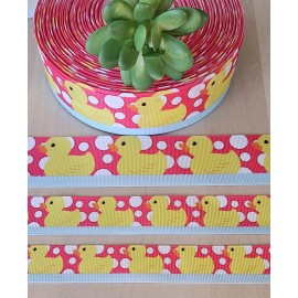 7/8, 1 & 1.5" (1 YD) Rubber Ducky Grosgrain Ribbon Bubble Bath Duck Ribbon - 7/8"