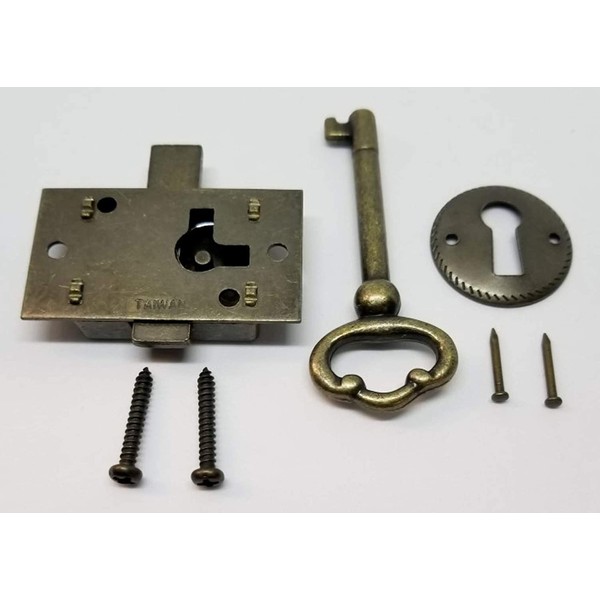 Small Brass Plated Non-Mortise Cabinet Lock in Antique Brass