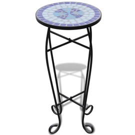 YLIEHS Enhance Your Outdoor Space with Mosaic Side Table, Durable Iron Frame & Easy-Clean Ceramic Top, Elegant Blue Design