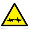 W033 Warning: Barbed wire Sign - 85x85mm - S85