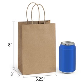 BagDream BagDream 100Pcs 5.25x3x8 Inches Gift Bags Small Paper Bags with Handles Bulk Kraft Brown Paper Shopping Wedding Birthday Party Favor Gift Bags For Goody Craft