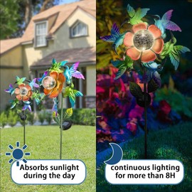 Solar Windmill Hummingbird Spinner Weatherproof Metal Wind Garden Sculpture for Yard and Garden Lawn Garden Decoration