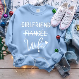 JINTING Girlfriend Fiancee Wife Sweatshirt Women Honeymoonin Shirts Bride Honeymoon Vacation Engagement Gift Shirt Pullover Light Blue