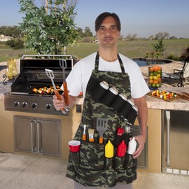 EZ Drinker Grill Master Grill Apron and Accessory Holds Beverages and Tools, Camouflage, One Size Fits All (CAM-APRON)