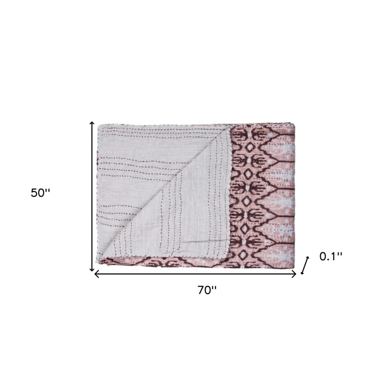 Homeroots 50" X 70" Pink and Brown Kantha Cotton Abstract