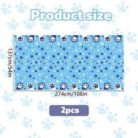 SAVITA 2pcs Blue Dog Paw Print Plastic Tablecloth, 54x108in Cute Rectangle Table Covers for Puppy Birthday Party Supplies & Pet Themed Decorations
