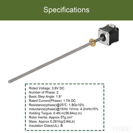 YEJMKJ Nema 17 Lead Screw Stepper Motor 12.20in/310mm T8 Standard Step Angle 1.8 Deg 2000 Steps/rev High Torque 0.4Nm/56.64oz.in. Bipolar Motors 2 Phase 4 Lead for CNC 3D Printer 1.65x1.65x1.57inch