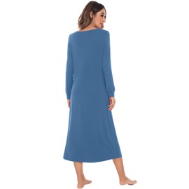 WiWi Nightgowns for Women Soft Sleepwear Long Sleeve Nightshirts Pajamas Gown Viscose from Bamboo Pjs S-XXL, Prussian Blue, Medium