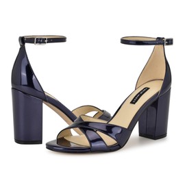 Nine West Women's Saile Heeled Sandal, Navy Mirror Metallic 400, 8