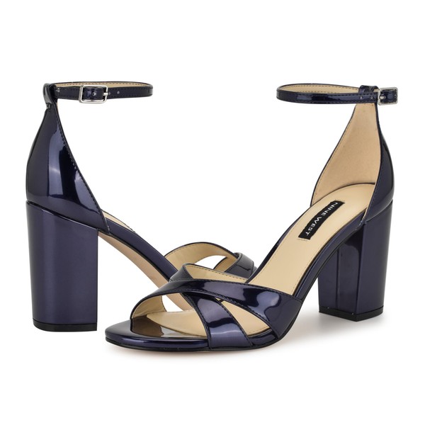 Nine West Women's Saile Heeled Sandal, Navy Mirror Metallic 400,