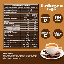 Colagen Coffee Instantáneo, Sabor Moka y Crema Irlandesa, con Colágeno Hidrolizado, Omega 3 y Vitamina D, 500g (Crema Irlandesa)