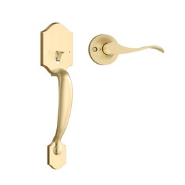 Haidms Gold Front Door Handle, Entry Door Handleset No Lock, Exterior Door Handle with Reversible Handle Lever, Single Cylinder,Lower Half Lever for Left & Right Hand Door
