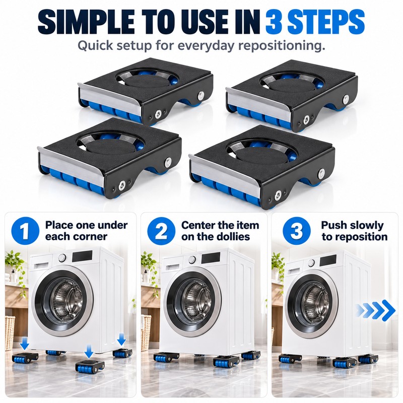 Furniture Moving Rollers for Heavy Item Transport – 4-Piece Sliding