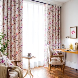 VOGOL Printed Bedroom Curtains, Window Grommet Panels Floral Room Darkening Drapes,Curtain for Living Room and Balcony, W52x L63 inch, One Panel, Purple