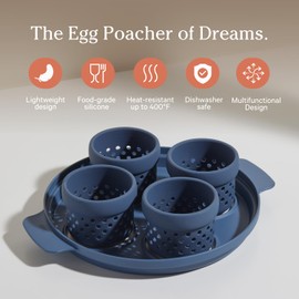 Our Place Silicone Egg Poacher Add-On - Easy-Use Poaching Set | Fail-Proof Water Bath Design | Includes Sturdy Nylon Platter & Perforated Cups | BPA-Free, Dishwasher Safe | Blue Salt