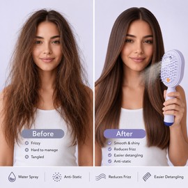 Rechargeable Water Spray Hair Brush for Women – USB-C Detangling Comb Designed to Help Smooth Frizz & Static