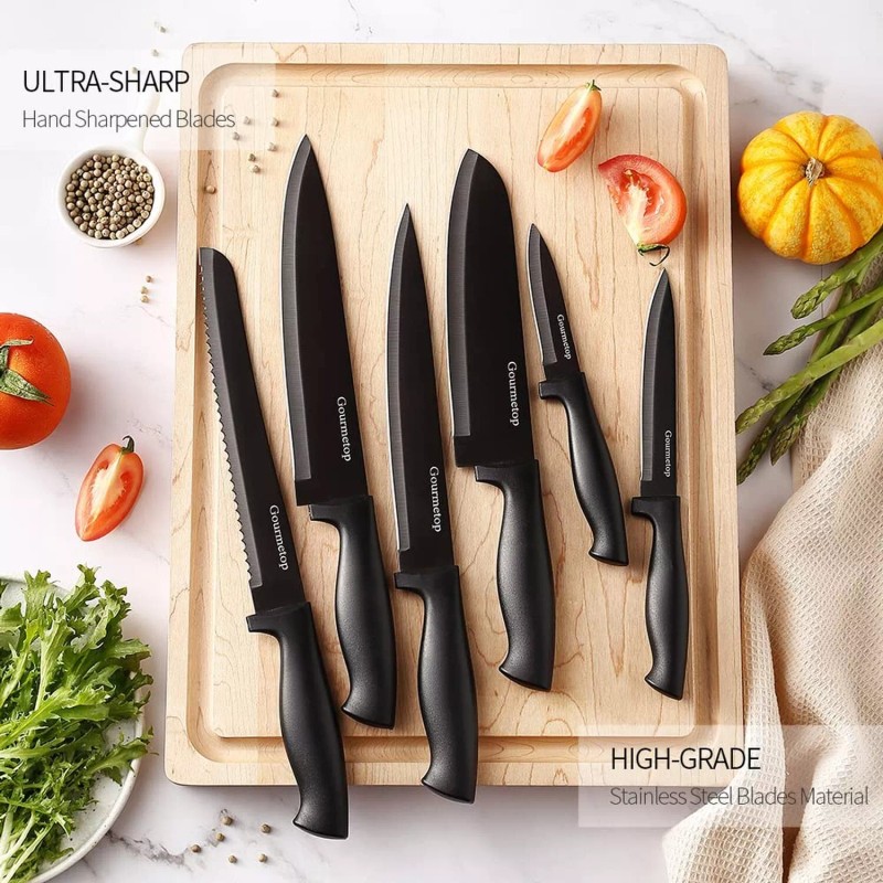 Gourmetop Kitchen Knife Set with No Drilling Magnetic Strip for