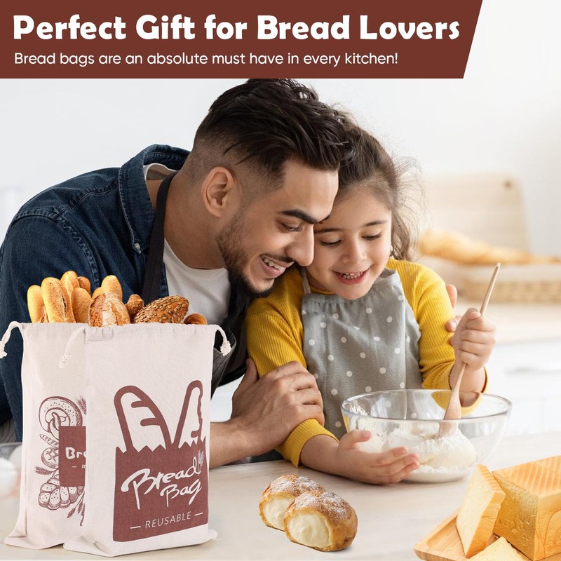 Bread Bags, 2 Pack Bread Bags Reusable Linen with Plastic