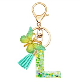 TTYY Initial Letter Keychain for Women Gift for Young Teenage Girl Gifts for Christmas to Mom Daughter green tassel (green star LetterL)