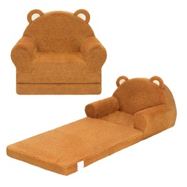 MONKISS Toddler Chairs Comfy, 2-in-1 Fold Out Kids Sofa Bed, Cozy Toddler Couch, Baby Lounge Chair, Soft Mini Couch for Kids, 1-4 Years Old, Brown Bear