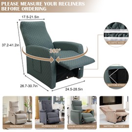 SearchI Recliner Chair Cover Jacquard Chair Covers 4 Piece, Small Recliner Sofa Slipcover for Home Theater Seating with Elastic Bottom, Recliner Protector with Pocket for Recliners,Sage Green