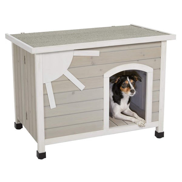 MidWest Homes for Pets Eilio Folding Outdoor Wood Dog House, No Tools Required for Assembly | Dog House Ideal for Small Dog Breeds, Beige (12EWDH-S)