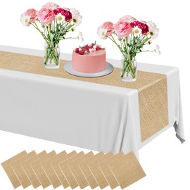 Newwiee 6 Pack Plastic Table Runner 14 x 108 Inch Natural Burlap Printed Table Runners Rustic Disposable Runner Table Decoration for Home Farmhouse Kitchen Wedding Holiday Party (Rustic)