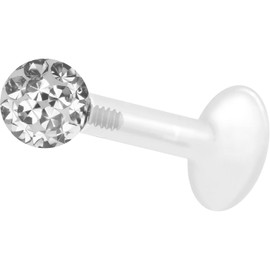PIERCINGLINE PTFE Labret with Internal Thread + Titanium Attachment with Epoxy Ball Crystal Clear Piercing Ear Helix Lip, Titanium PTFE Titanium Epoxy resin
