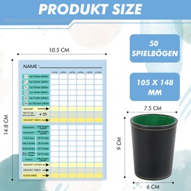 Dice Game Set Dice Cup with 5 Dice Game Block DIN A6 Leather and Flexible Dice Cup XXL Dice Game Winning Cards Game Blocks for Dice Games for Children Adults Family Game