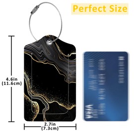 EOBKLAX 2 Pack Luggage Tag for Suitcase,Abstract Black Marble with Golden Veins PU Leather Suitcase Tags Identifiers with Privacy Name Address Labels and Durable Steel Loop for Women Men Travel